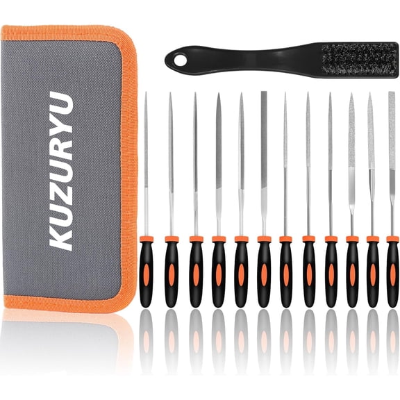 14PCS Needle File Set - Small Diamond Files with 6 Jeweler's Files & 6 Steel Files 150mmfor DIY, Jewelry, Plastic, Wood & Metal Crafting with Storage Bag & Steel Brush