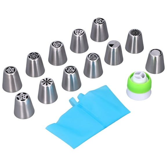 14PCS Nozzles Set,with 1 Piping Bags and Couplers,Easy Cleaning Smoothing Surfaces Flower Frosting Tip for Decorating Cakes Cupcakes Fondant Muffins