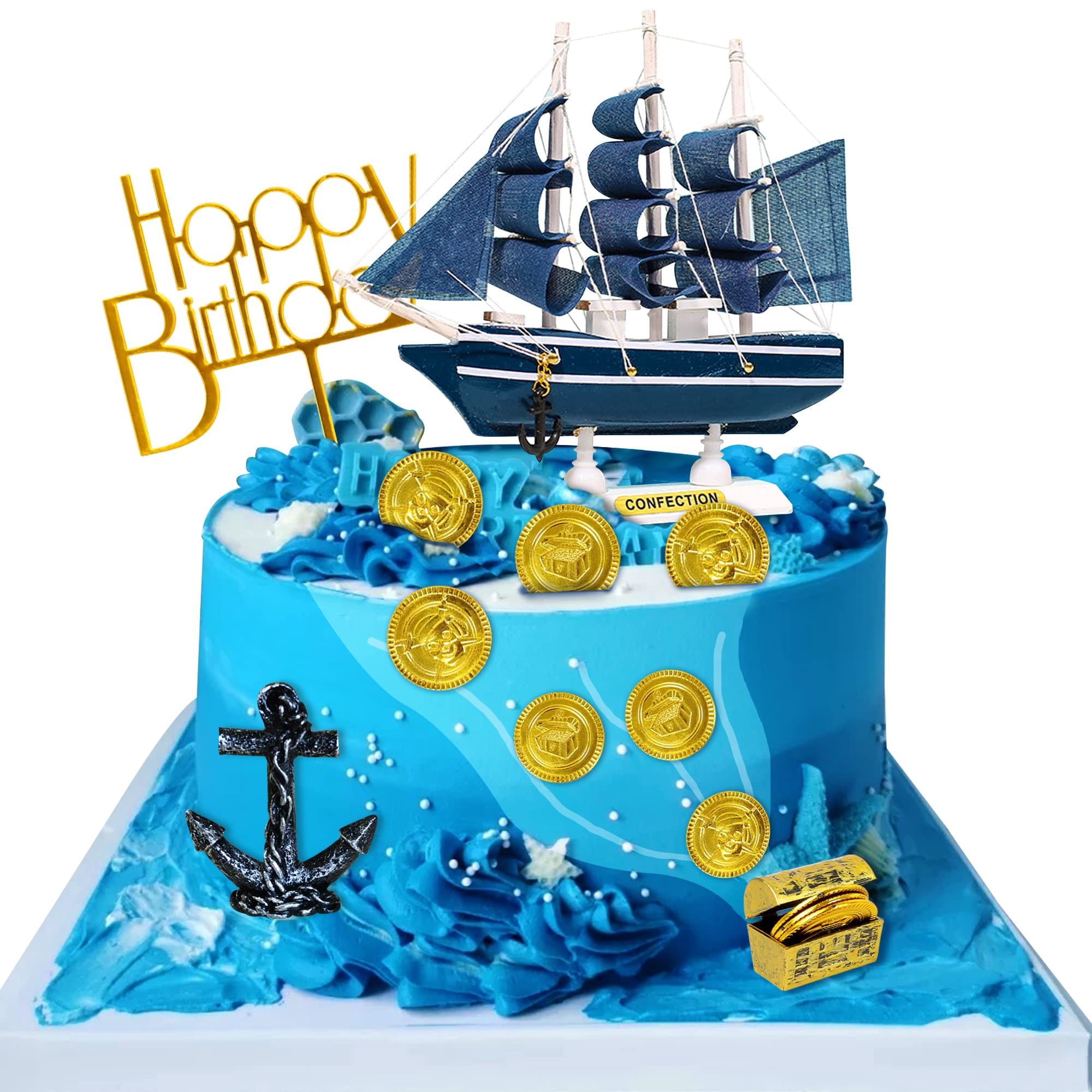 14PCS Pirate Theme Cake Topper Nautical Sail Ship Birthday Cake ...
