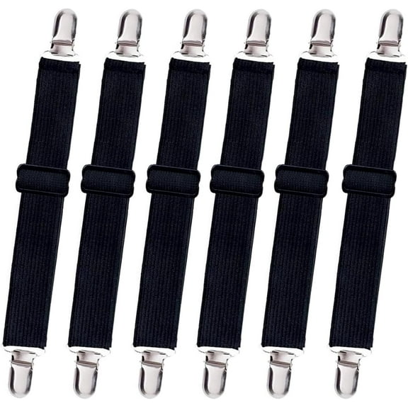 14PCS Sheet Straps Elastic Fastener Adjustable Bed Sheet Holder Straps with Harmless Buckle Sheet Clips Design , Black