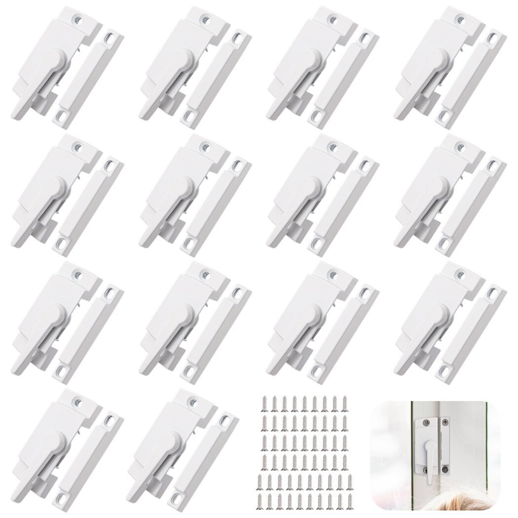 14PCS Window Sash Locks with Screws, Zinc Alloy Window Latches, White Window Locks, Vertical and Horizontal Window Security Locks, Sliding Window Parts and Hardware