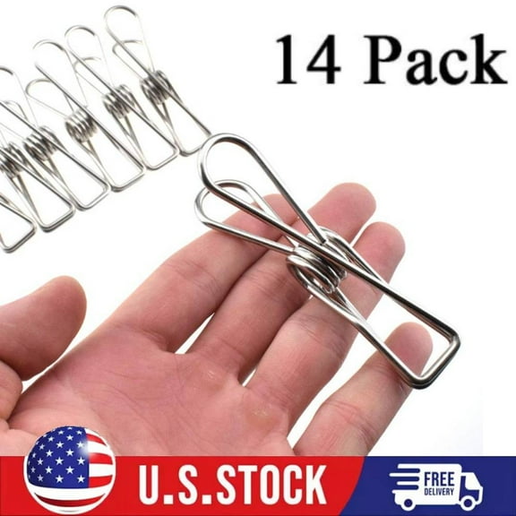 14Pack 3.4'' Clothespins Chip Clips Metal Holding Clothes Clamps for Snack Bag