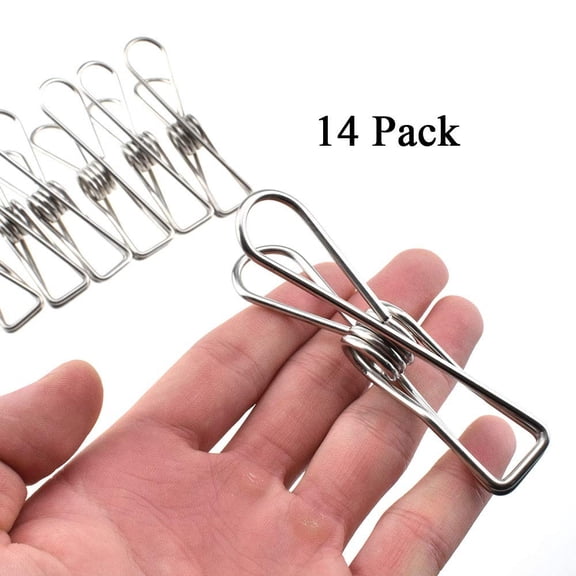 14Pack 3.4 Inches Clothespins Chip Clips All Metal Stainless Steel for Snack Bag