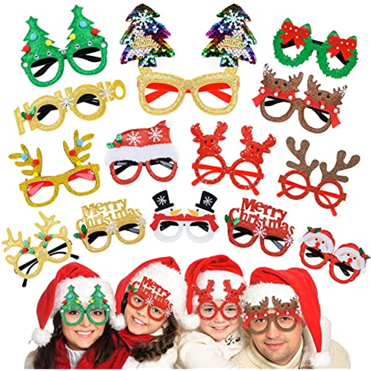 14Pack Christmas Glasses Glitter Party Glasses,Christmas Novelty