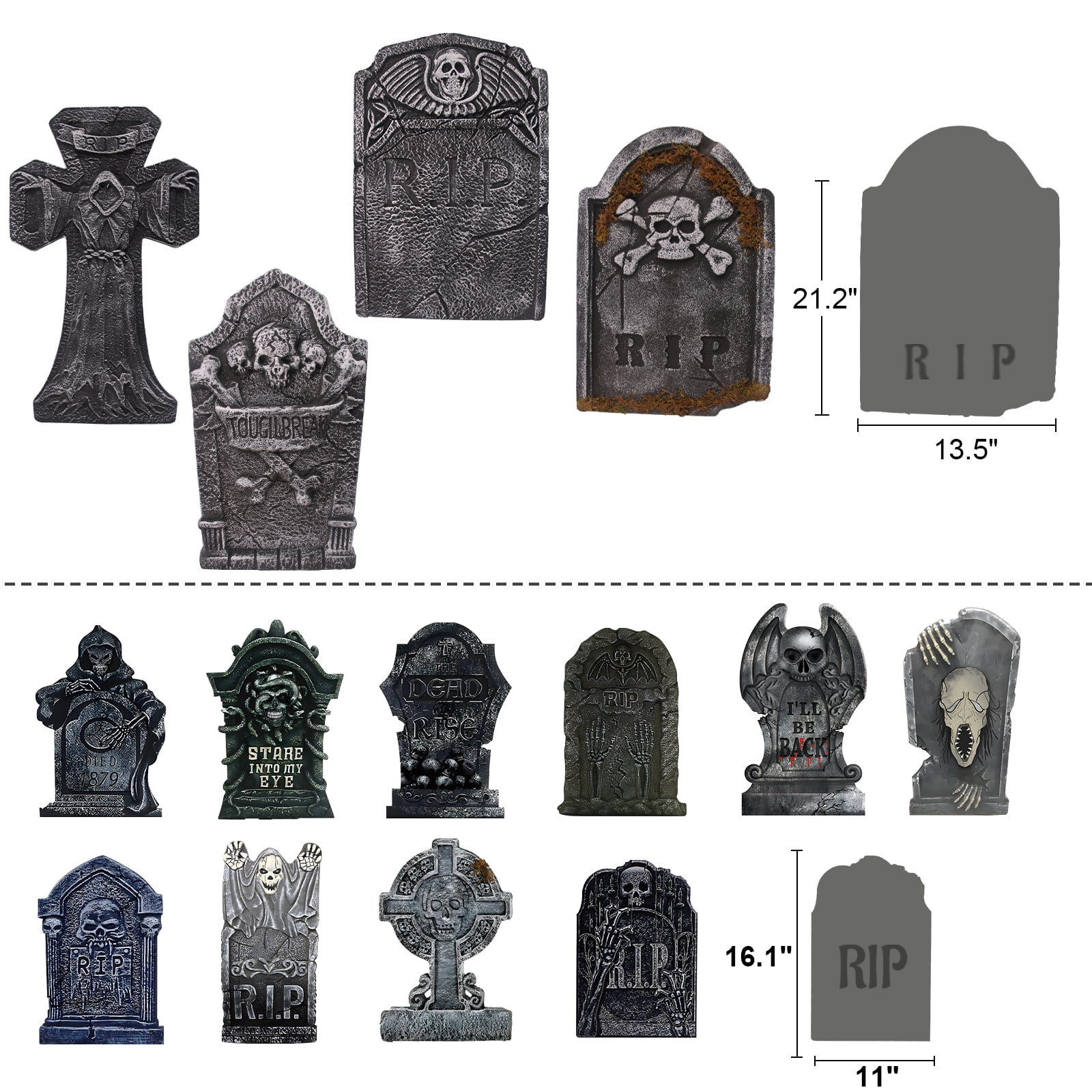 14Pack Halloween Tombstone Decor(10P Yard Sign + 4P XL-Size 3D Foam ...