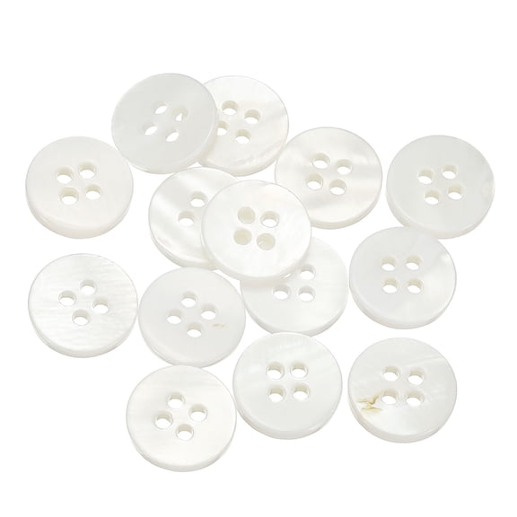 14Pack Natural Shell Button, 4 Hole 11.5mm Round Mother of Pearl Buttons, White