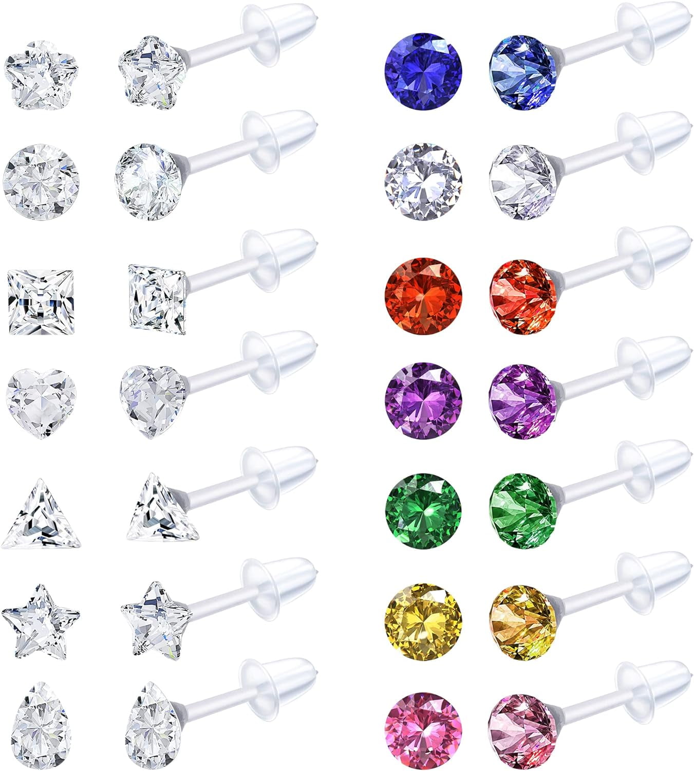 14Pairs Clear Plastic Earrings Stud Earrings For Women Rhinestone Acrylic Stud Earrings Clear Piercing Retainer For Sport Work[Z4102]