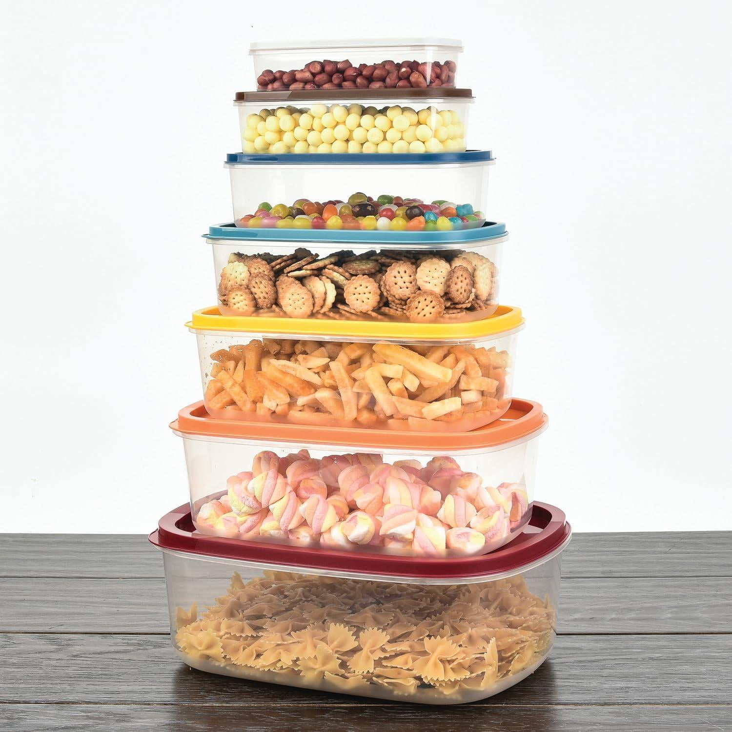 14Pc Rectangle Plastic Food Storage Container Set, Stackable, Nesting ...