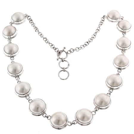 14Pc White Mabe Cultured Pearl 925 Sterling Silver Necklace, 20"