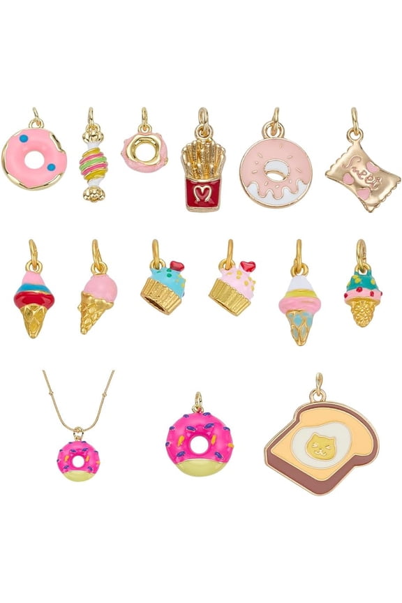 14Pcs 1 Styles Alloy Brass Enamel Pendants with 304 Stainless Steel Jump Rings Mixed Shapes Mixed Color 14~29mm 1pcs/style