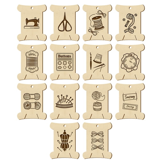 14Pcs 14 Style Plywood Thread Winding Boards for Embroidery Stitch Sewing Craft Tool 63.1x50.2x3mm Hole: 4mm 1pc/style