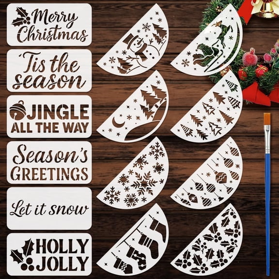 14Pcs 14 Styles Word and Half Round Theme PET Hollow Out Drawing Painting Stencils for DIY Scrapbook Photo Album Mixed Shapes 150x300mm Handmade Gift