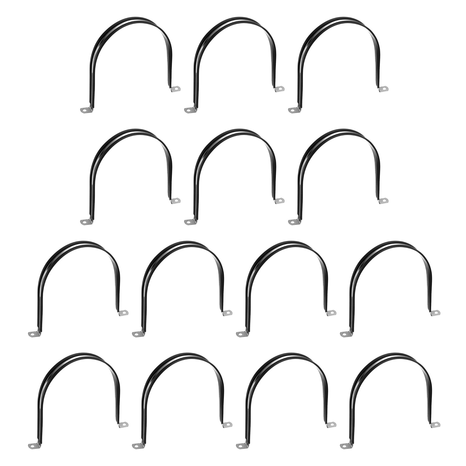 14Pcs 150mm(5-29/32") Stainless Steel Rubber Coated Cushioned Insulated Cable Clamp 2 Hole U-Tube Strap Clamp, Black
