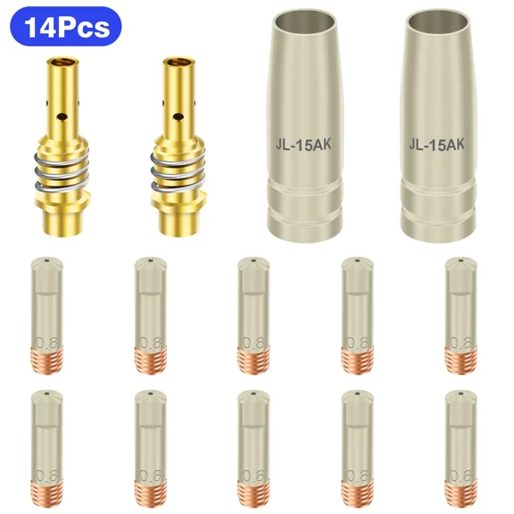 14Pcs 15Ak Mig Mag Welding Torch Kit 0.03'' 0.8Mm Contact Tip Nozzle Diffuser