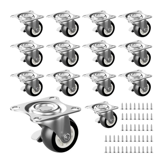 14Pcs 1inch PVC Furniture Casters with Brake for Smooth Quiet Movement