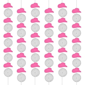 14Pcs 2 Set Cowgirl Party Hanging Decorations Cowboy Decoration Paper Flag Banners Cowboy Hat Disco Ball Hot Pink Garland String for Birthday Party Supplies 142cm for DIY