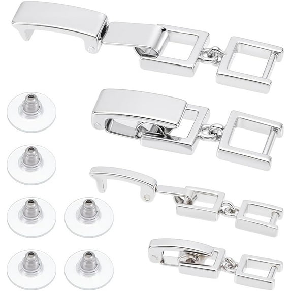 14Pcs 2 Style Fold Over Clasp Set Include 8Pcs Brass Fold Over Clasps 6Pcs 316 Surgical Stainless Steel Ear Nut Platinum Jewelry Extender Micro Foldover Extension Clasp for Jewelry Making