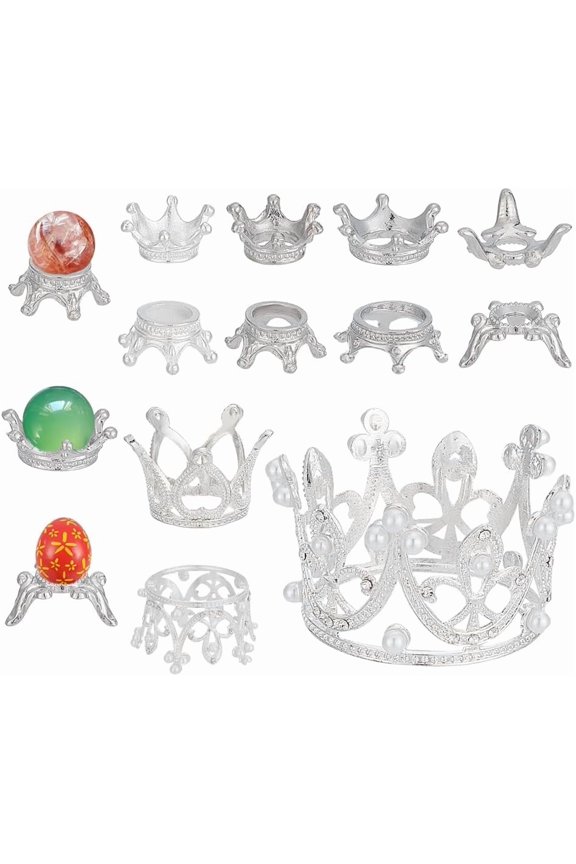 14Pcs 6 Styles Metal Ball Stand Mini Shaped Sphere Holders for Home Decoration Silver Globe Stone Stands for Displaying Glass Balls Natural Rocks Marbles Collections Metal Mixed Color