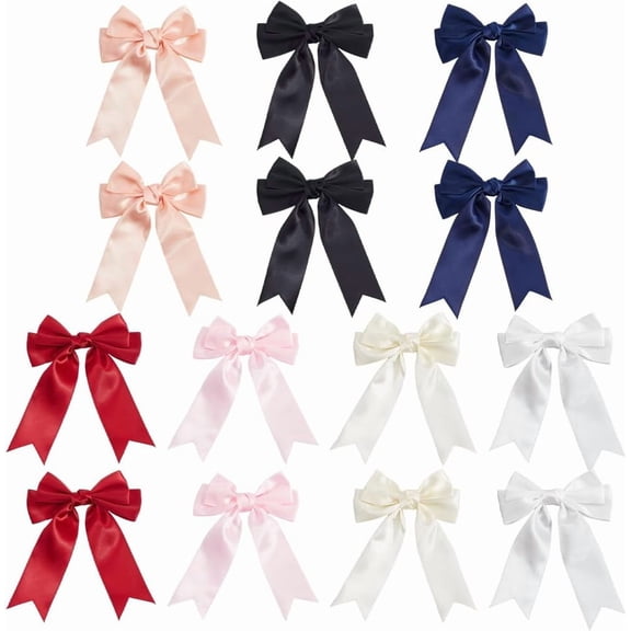 14Pcs 7 Colors Colored Ribbon Bows Pink Coquette Bows Black Assorted Aesthetic Large Polyester Flower Bowknot Decor Mixed Color