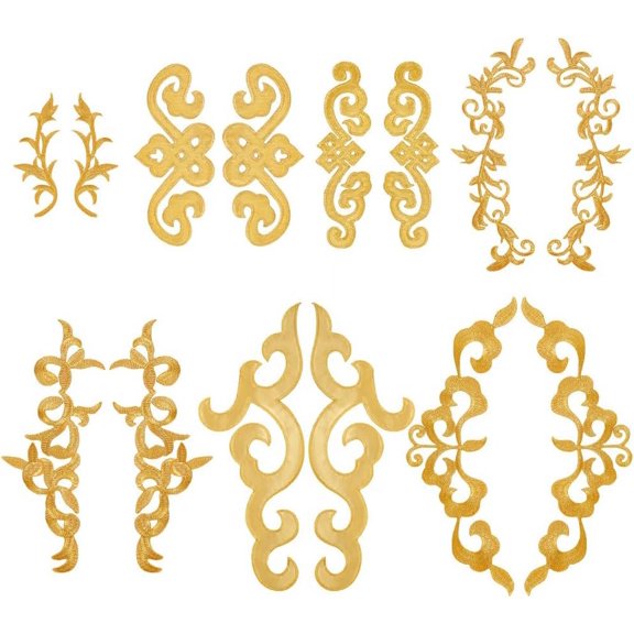 14Pcs 7 Style Flower Embroidery Applique Auspicious Cloud Embroidery Cloth Iron on/Sew on Patch Golden Ethnic Style Sew Iron On Leaf Wreath Patch for DIY Sewing Wedding Prom Dress Clothes DIYDIY