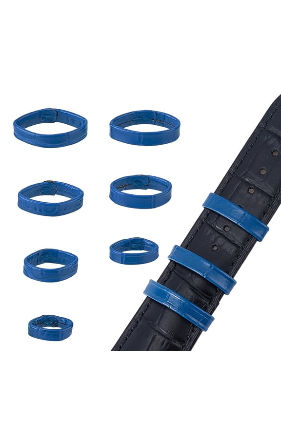 14Pcs 7 Styles Cowhide Leather Watch Strap Ring Medium Blue 12~24x4~5mm Inner Diameter: 11~20mm 2pcs/style