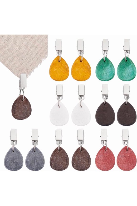 14Pcs 7 Styles Marble Tablecloth Weights Table Cloth Pendants with Iron Clips Teardrop Mixed Color 80~83mm 2pcs/style DIY