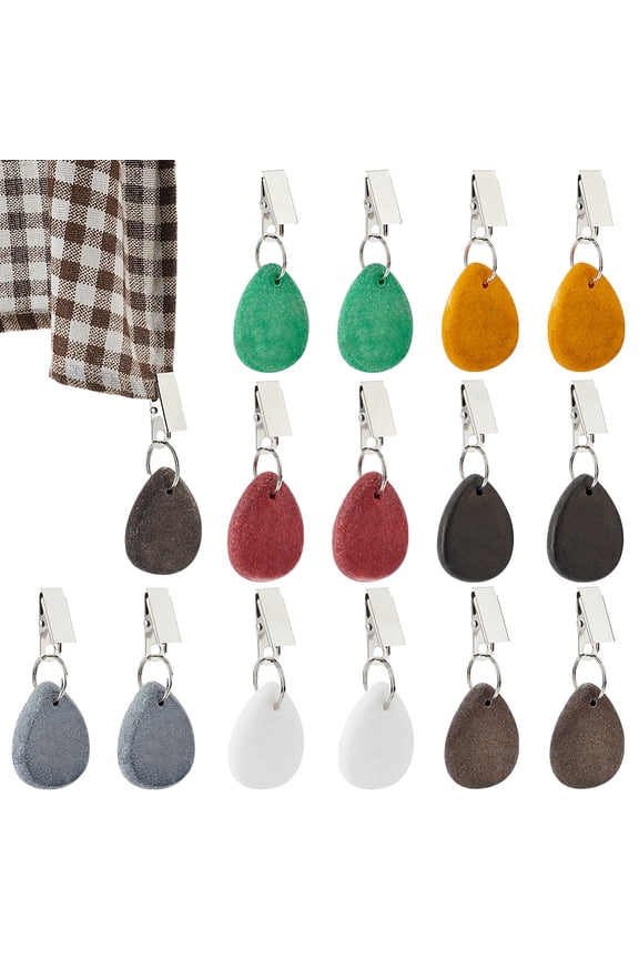 14Pcs 7 Styles Tablecloth Weights Tablecloth Pendant Teardrop Shape Table Covers Pendant Stones Marble Table Weights Hangers with Metal