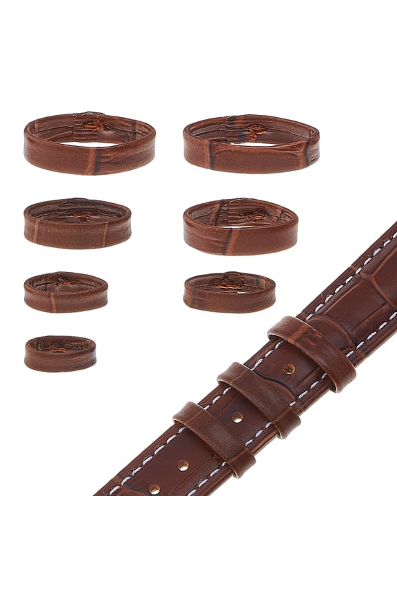 14Pcs 7 Styles Top Grain Leather Watch Band Strap Loops Coconut Brown 12.5~22x9~13x4~5.3mm 2pcs/style DIY