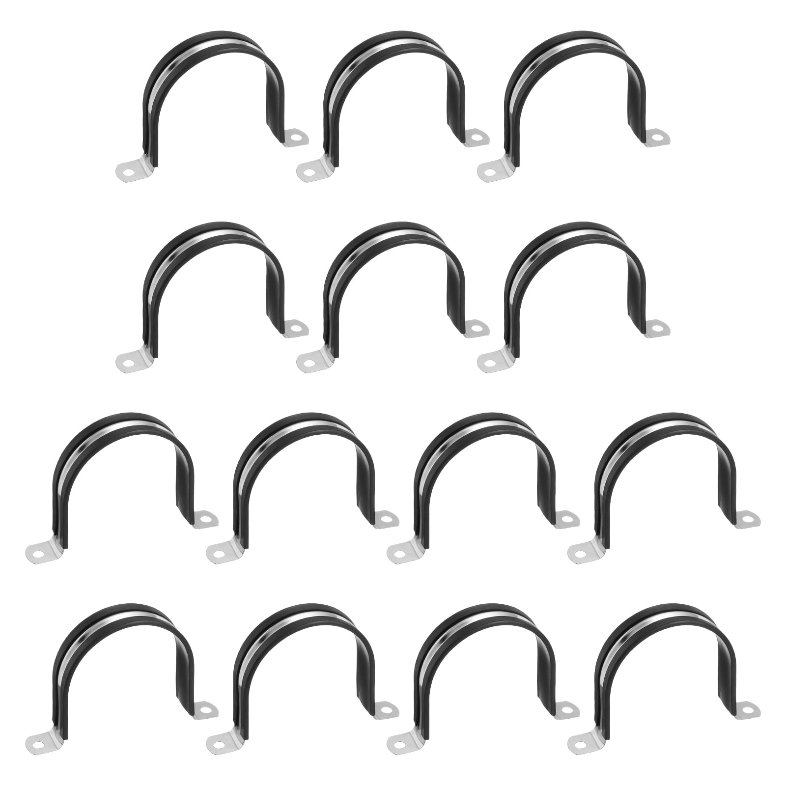 14Pcs 74mm(2-29/32") Stainless Steel Rubber Coated Cushioned Insulated Cable Clamp 2 Hole U-Tube Strap Clamp, Black