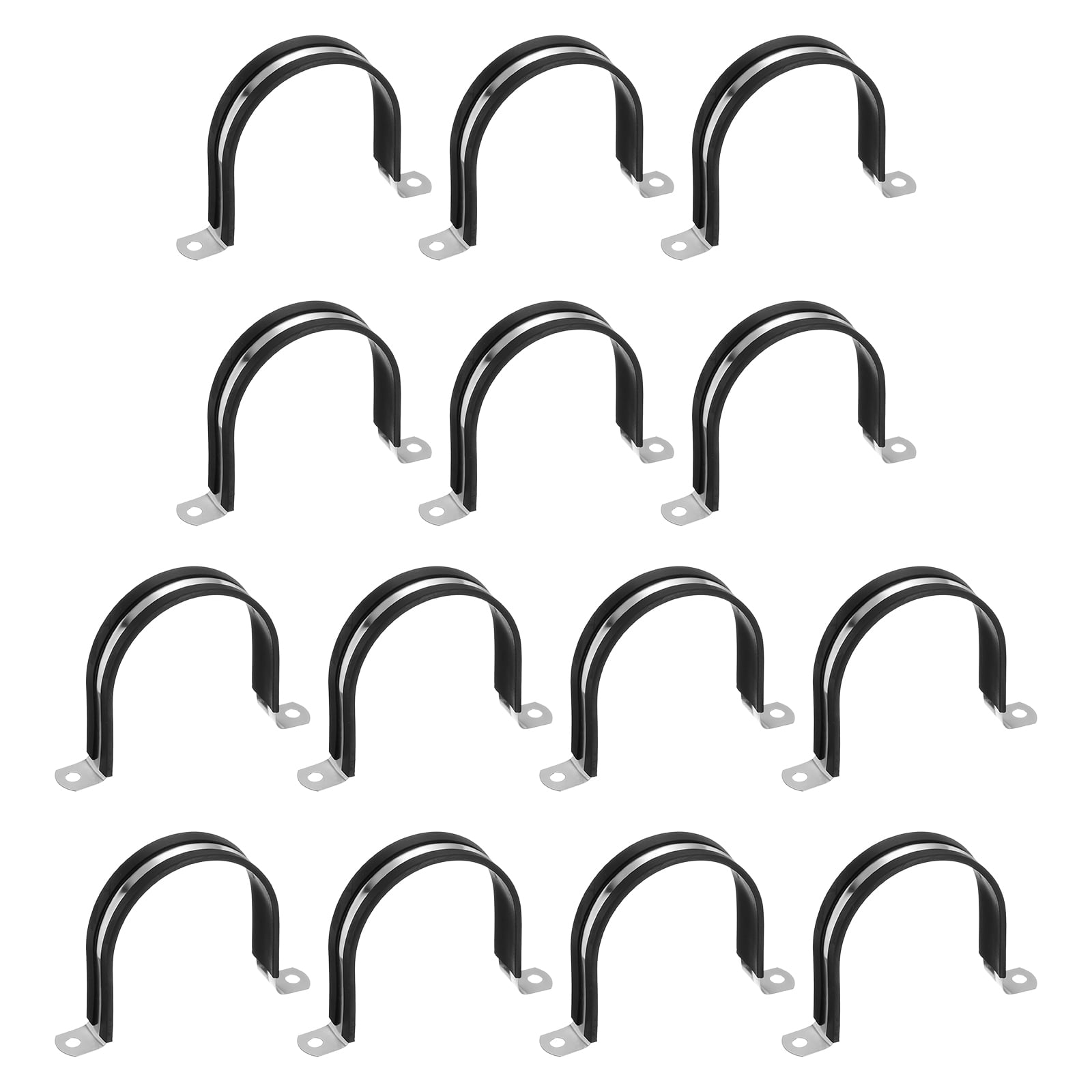 14Pcs 77mm(3-1/32") Stainless Steel Rubber Coated Cushioned Insulated Cable Clamp 2 Hole U-Tube Strap Clamp, Black