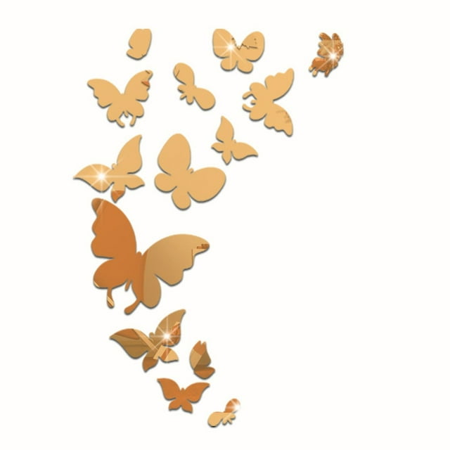 14Pcs Acrylic Butterfly Mirror Wall Stickers Diy Home Decorations Art