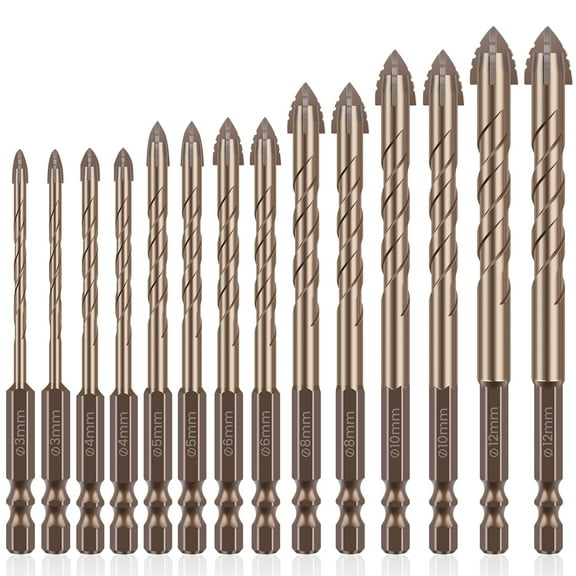 14Pcs Alloy Twist Drill Bits for Concrete Glass Brick Sturdy Multi Specification Eccentric Drill Bits Versatile Reusable Masonry Drill Bits for Cement Tile Wood