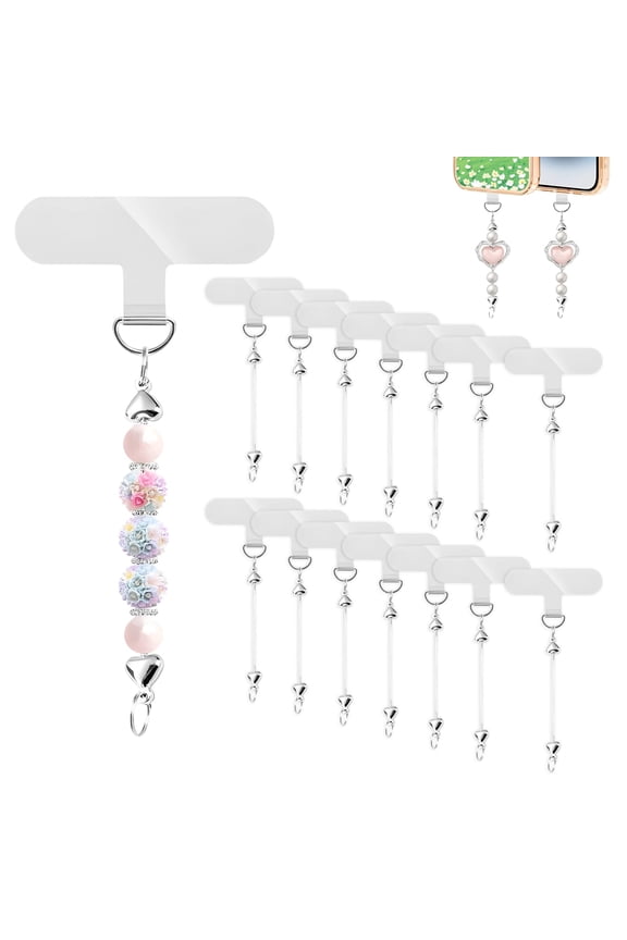 14Pcs Beadable Phone Charm Kit with Phone Tether Tabs, Metal Charm Bars for DIY Phone Accessories, Phone Strap Attachment Supplies for Custom Beaded Phone Decorations, Party Favor Gift Set