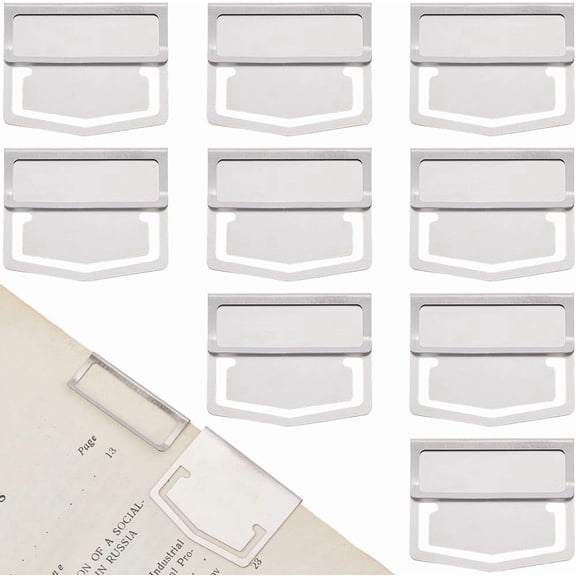 14Pcs Book Page Clip Metal Index Tabs 1.1 x 1.4 Inch Silver Stainless Steel Retro Bookmark Line Markers Label Planner Paper Clamp Clips Handmade