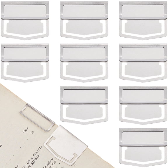 14Pcs Book Page Clip Metal Index Tabs 1.1 x 1.4 Inch Silver Stainless Steel Retro Bookmark Line Markers Label Planner Paper Clamp Clips