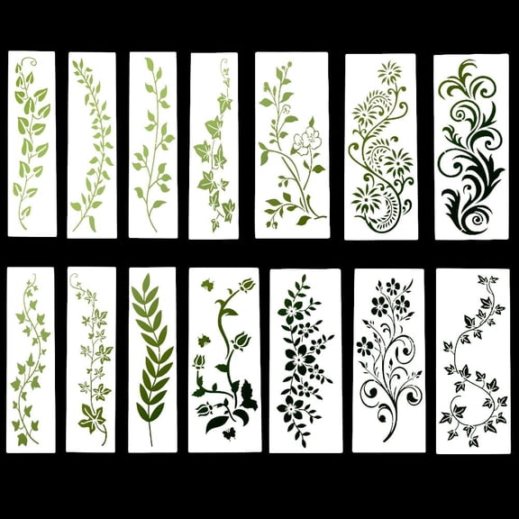 14Pcs Botanical Stencils Plastic PET Reusable Flower Vine Leaf Plants Art Drawing Templates DIY Crafts Leaves Stencil for DIY