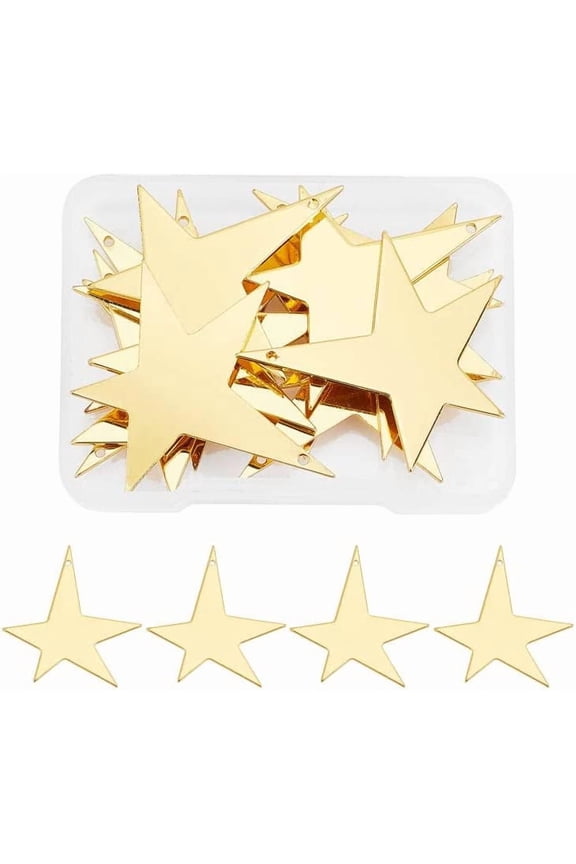 14Pcs Brass Stamping Blank Tag Golden Star Blank Charms 39x41mm Metal Stamps Tags for Bracelet Necklace Jewelry DIY Craft MakingHole:1mm Golden