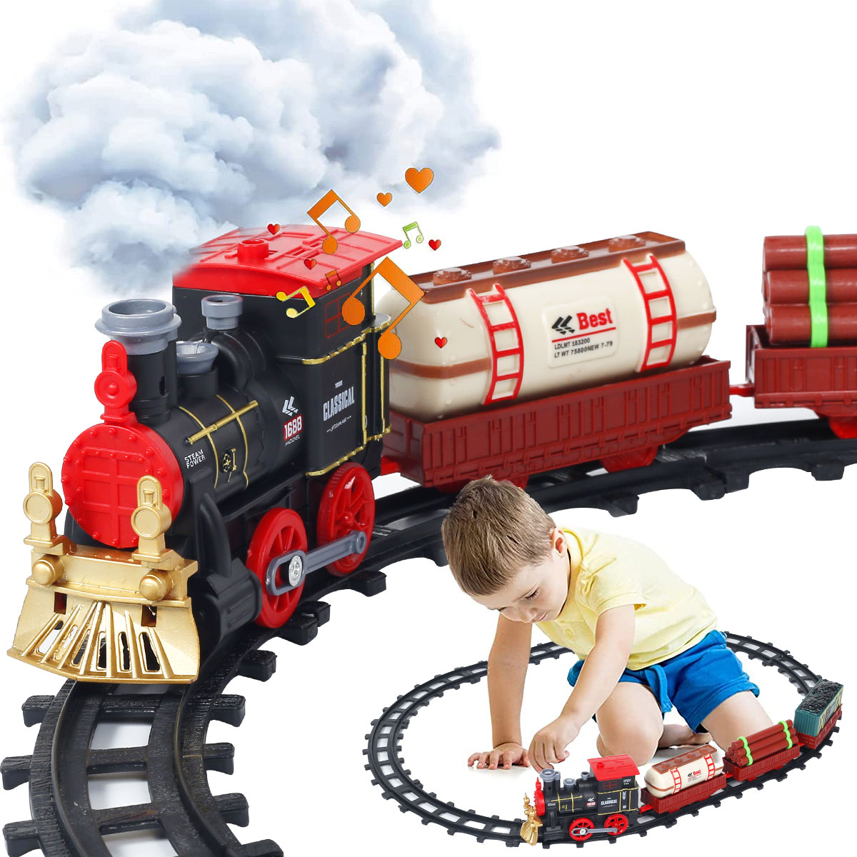 14Pcs Classic Electric Train Toy Electric Rail Car Set with Music and