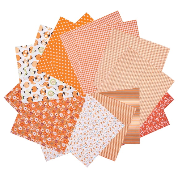 14Pcs Cotton Craft Fabric 7 Styles Square Orange Sewing Tissue to Patchwork Floral Pattern Sewing Quilting for Bags DIY Festive Decorations 50cmx50cm