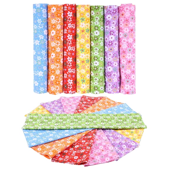 14Pcs Cotton DIY Craft Fabric Bundle Easy Cutting Flower Print Patchwork Fabric Set for Beginner and Professional