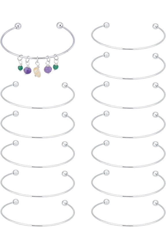 14Pcs Cuff Bangles Making Ball End Opening Bangle Adjustable Wire Blank Bracelet Expandable Bangle Half Open Cuff Bangle Torque Bangles for DIY Bracelets Jewelry Making for diy
