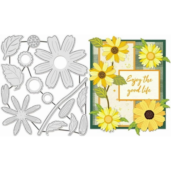 14Pcs Daisy Flowers Metal Cutting Dies for Card Making Leaves and Bloom Die Cuts Embossing Stencils Template Thanksgiving Christmas Craft Mould for DIY Scrapbooking Album Paper Card Decor