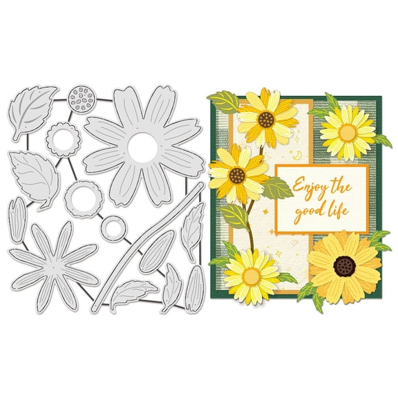 14Pcs Daisy Flowers Metal Cutting Dies for Card Making Leaves and Bloom Die Cuts Embossing Stencils Template Thanksgiving Christmas Craft Mould