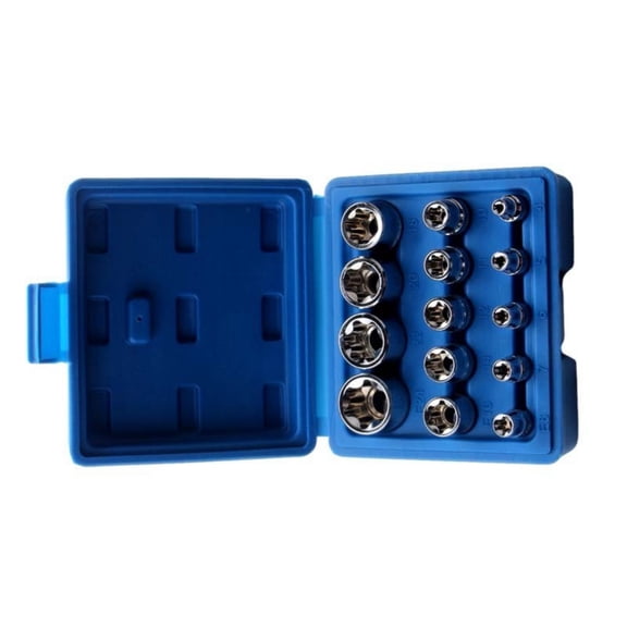 14Pcs E4-E24 Star Socket Set Wrench Head Auto Repair Tool External Star Socket Set Female Socket Set with Storage Case