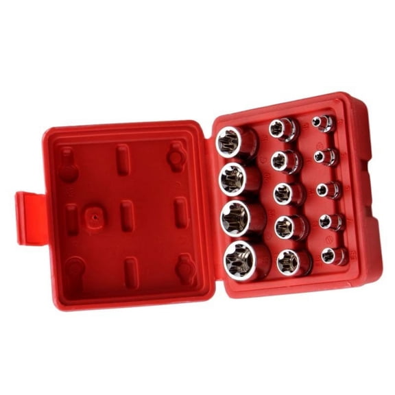 14Pcs E4-E24 Star Socket Set Wrench Head Auto Repair Tool External Star Socket Set Female Socket Set with Storage Case