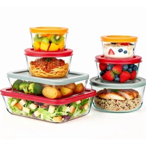 14Pcs Glass Food Storage Containers with Lids (7 Containers & 7 Lids), Stackable Meal Prep Lunch Boxes & Bowls, BPA-Free Lids, Microwave Freezer Dishwasher Safe, Multicolor