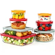 14Pcs Glass Food Storage Containers with Lids 7 Containers & 7 Lids, Stackable Meal Prep Lunch Boxes & Bowls, BPA-Free Lids, Microwave Freezer Dishwasher Safe, Multicolor