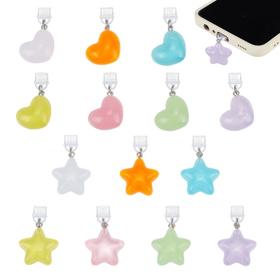 14Pcs Heart and Star Dust Plug Charms 1.5 Inch Mobile Dustproof Plugs with Resin Pendants Type C Dust Plug Charm Type C Port Protector Phone