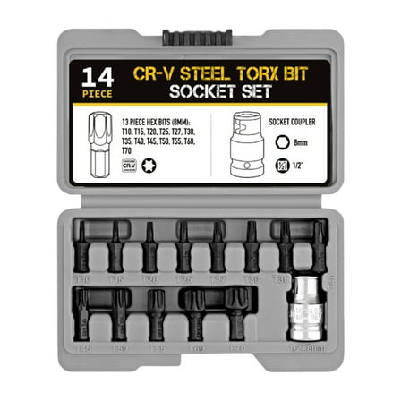 14Pcs Hex Bit Socket Set 1/2Inch Drive Hexagon Key 3-24Mm Hand Tool