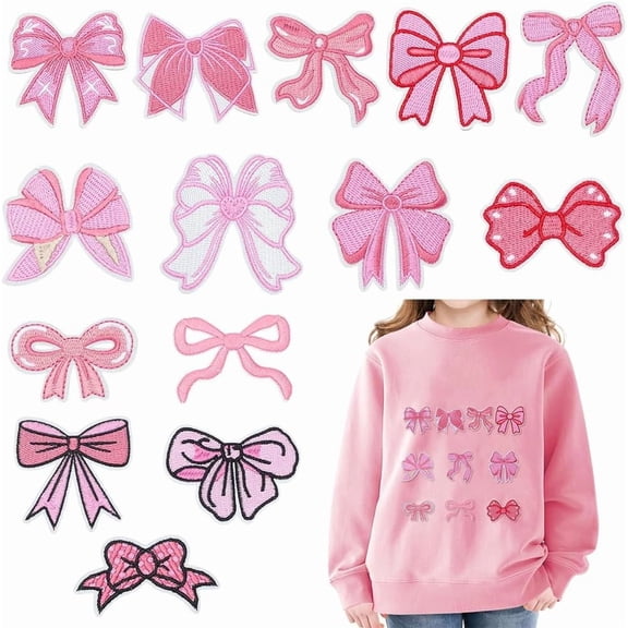 14Pcs Iron on Patches Pink Cute Bowknot Sew on Repair Embroidered Applique Patch 14 Style Craft